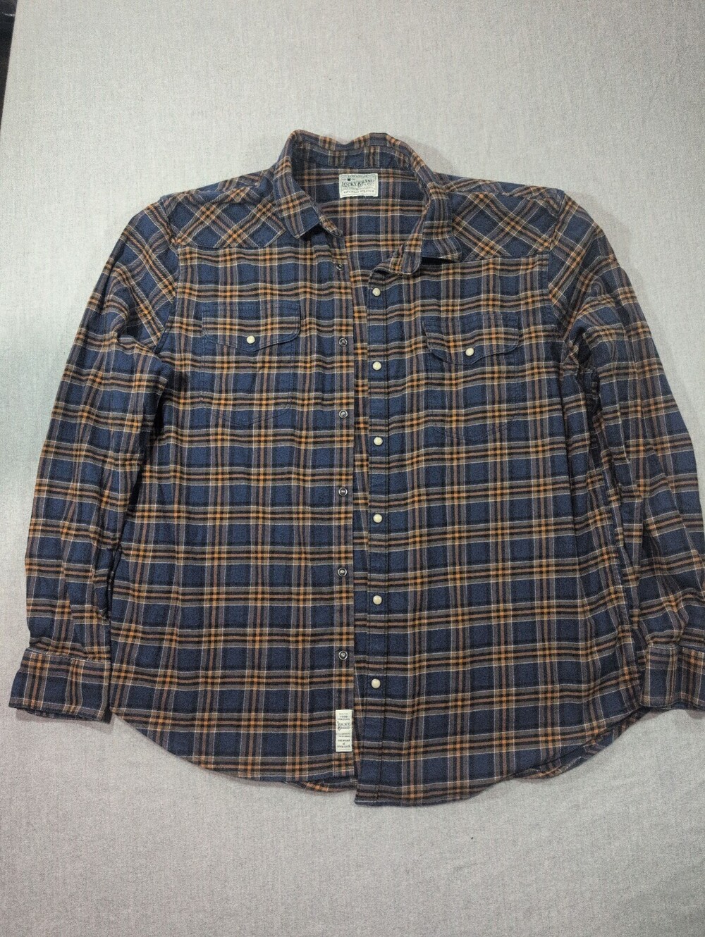 Lucky Brand Saturday Stretch Good Fortune plaid button front shirt size medium